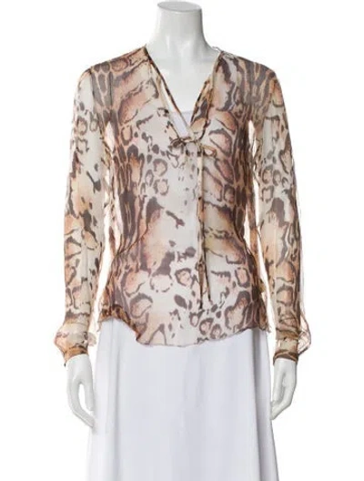 Pre-owned L'agence Silk Animal Print Blouse In Brown