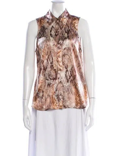 Pre-owned L'agence Silk Animal Print Blouse In Brown