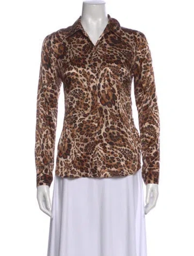 Pre-owned L'agence Silk Animal Print Blouse In Brown