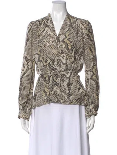 Pre-owned L'agence Silk Animal Print Blouse In Brown