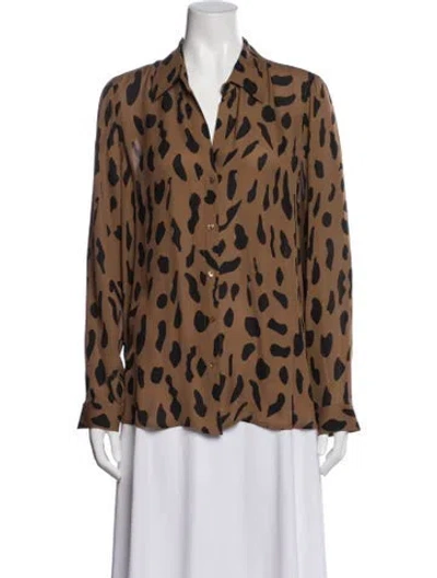 Pre-owned L'agence Silk Animal Print Blouse In Brown