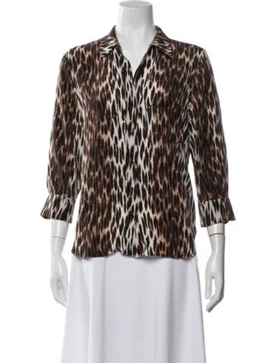 Pre-owned L'agence Silk Animal Print Blouse In Brown