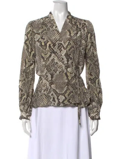 Pre-owned L'agence Silk Animal Print Blouse In Brown
