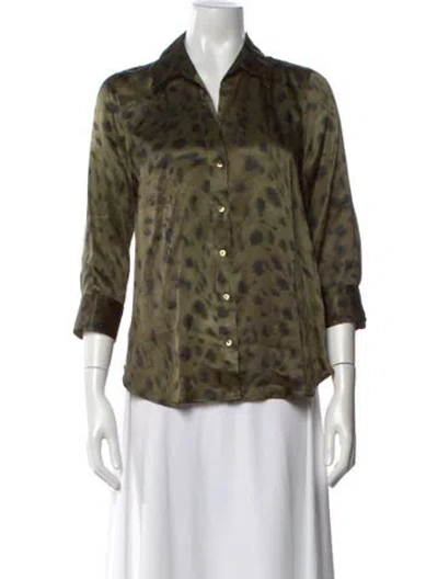 Pre-owned L'agence Silk Animal Print Blouse In Green