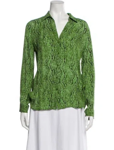 Pre-owned L'agence Silk Animal Print Blouse In Green