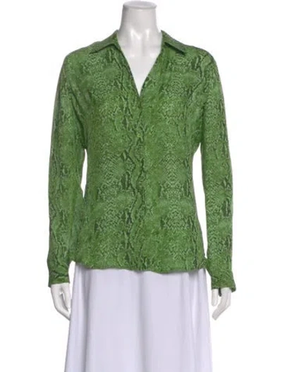 Pre-owned L'agence Silk Animal Print Blouse In Green