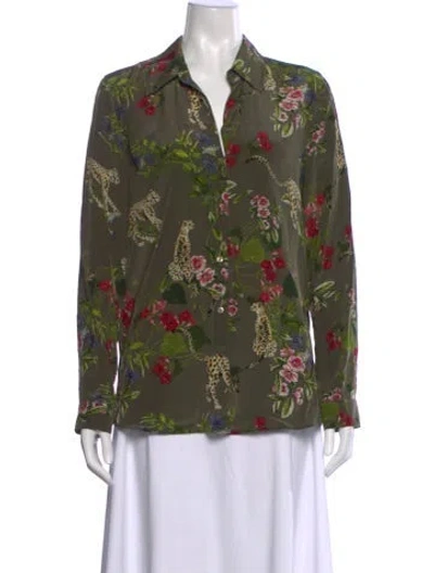 Pre-owned L'agence Silk Animal Print Blouse In Green