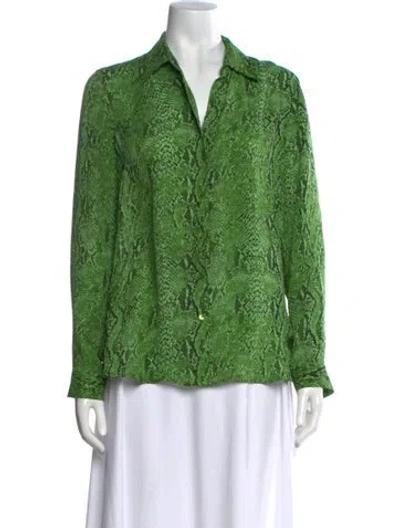 Pre-owned L'agence Silk Animal Print Blouse In Green