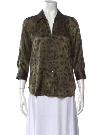 Pre-owned L'agence Silk Animal Print Blouse In Green