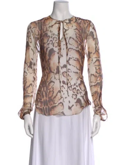 Pre-owned L'agence Silk Animal Print Blouse In Neutral