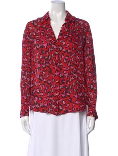 Pre-owned L'agence Silk Animal Print Blouse In Red