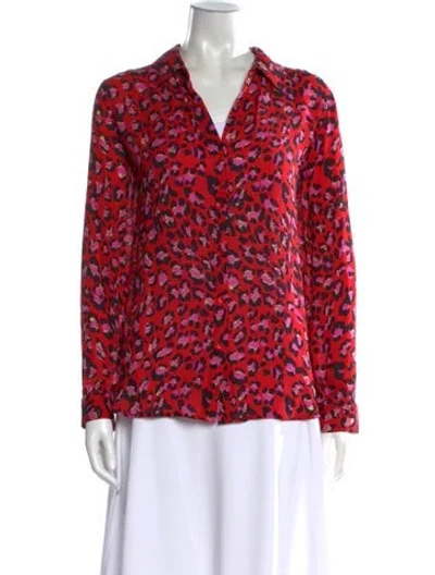 Pre-owned L'agence Silk Animal Print Blouse In Red
