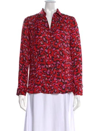 Pre-owned L'agence Silk Animal Print Blouse In Red