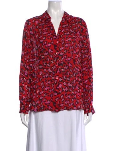 Pre-owned L'agence Silk Animal Print Blouse In Red
