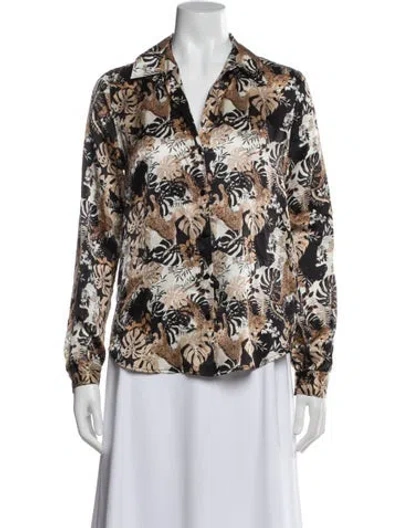 Pre-owned L'agence Silk Animal Print Blouse In White