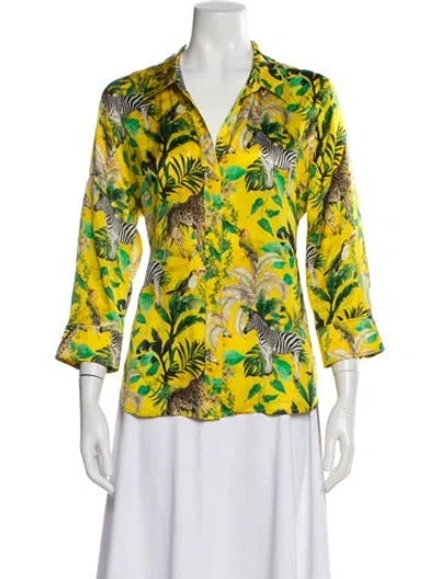 Pre-owned L'agence Silk Animal Print Blouse In Yellow
