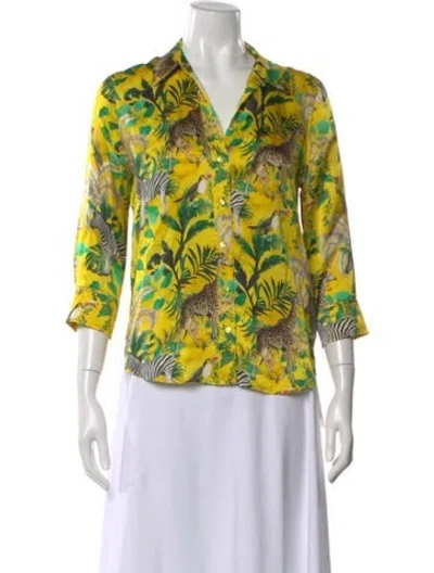 Pre-owned L'agence Silk Animal Print Blouse In Yellow