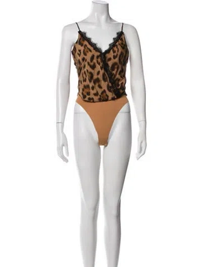 Pre-owned L'agence Silk Animal Print Bodysuit In Black/neutrals