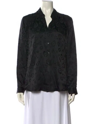 Pre-owned L'agence Silk Animal Print Button-up Top In Black