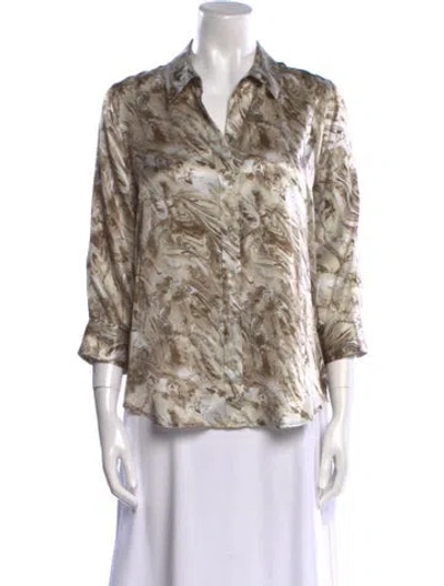 Pre-owned L'agence Silk Animal Print Button-up Top In Brown