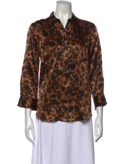 Pre-owned L'agence Silk Animal Print Button-up Top In Brown