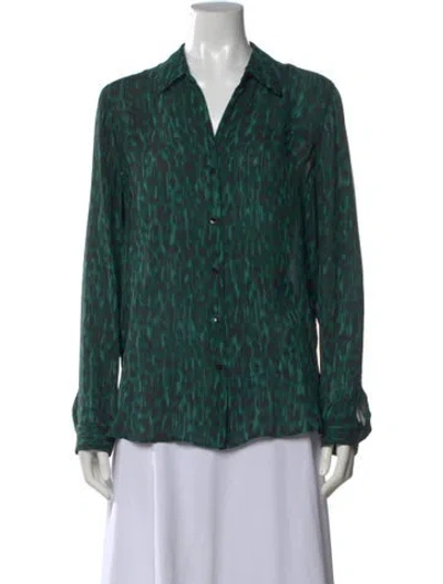 Pre-owned L'agence Silk Animal Print Button-up Top In Green