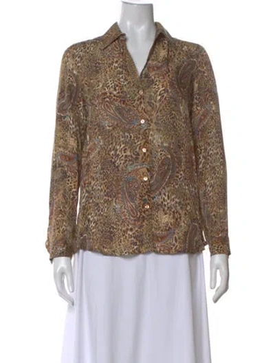 Pre-owned L'agence Silk Animal Print Button-up Top In Neutral
