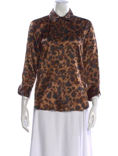 Pre-owned L'agence Silk Animal Print Button-up Top W/ Tags In Brown