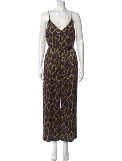 Pre-owned L'agence Silk Animal Print Jumpsuit In Black