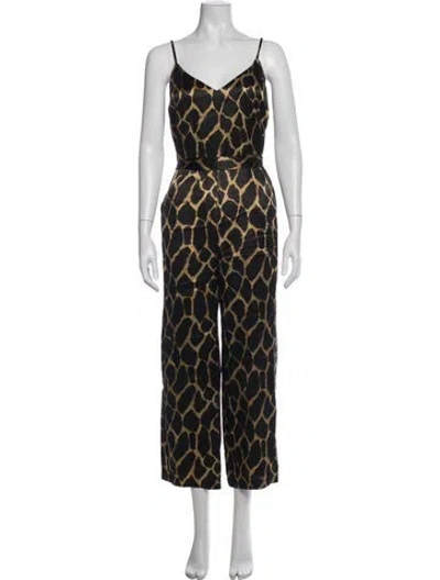 Pre-owned L'agence Silk Animal Print Jumpsuit In Black