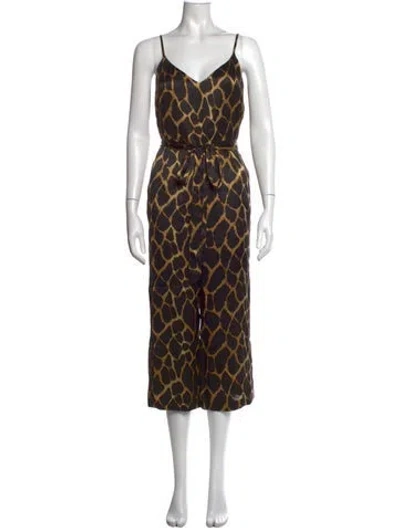 Pre-owned L'agence Silk Animal Print Jumpsuit In Black