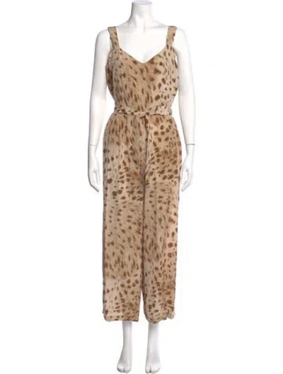 Pre-owned L'agence Silk Animal Print Jumpsuit In Brown