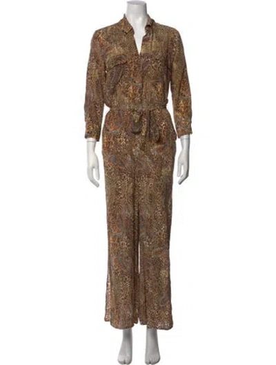 Pre-owned L'agence Silk Animal Print Jumpsuit In Brown