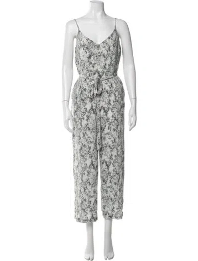 Pre-owned L'agence Silk Animal Print Jumpsuit In Green/white