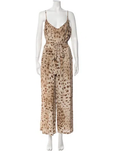 Pre-owned L'agence Silk Animal Print Jumpsuit In Neutrals