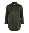 L'agence Silk Cropped-sleeve Dani Shirt In Green