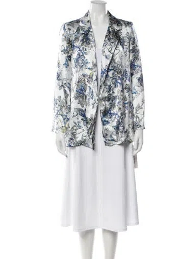 Pre-owned L'agence Silk Floral Print Blazer In Blue/white