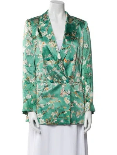 Pre-owned L'agence Silk Floral Print Blazer In Green