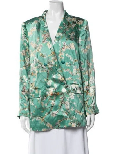 Pre-owned L'agence Silk Floral Print Blazer In Green