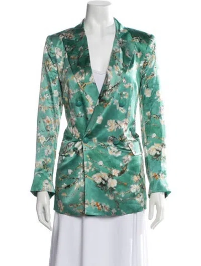 Pre-owned L'agence Silk Floral Print Blazer In Green