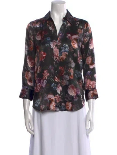 Pre-owned L'agence Silk Floral Print Blouse In Black