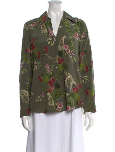 Pre-owned L'agence Silk Floral Print Blouse In Black