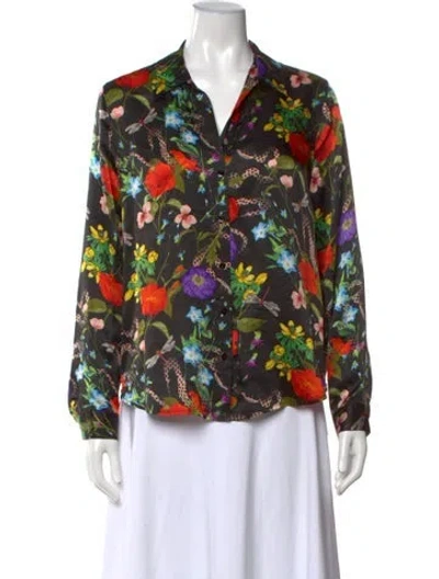 Pre-owned L'agence Silk Floral Print Blouse In Black