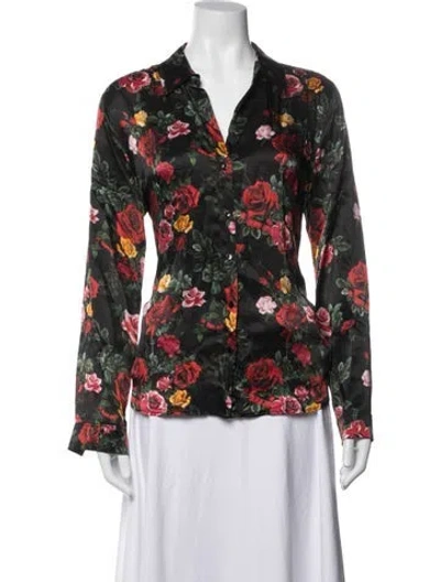 Pre-owned L'agence Silk Floral Print Blouse In Black