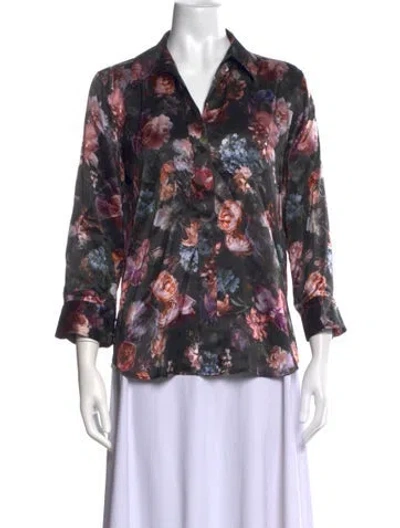 Pre-owned L'agence Silk Floral Print Blouse In Black