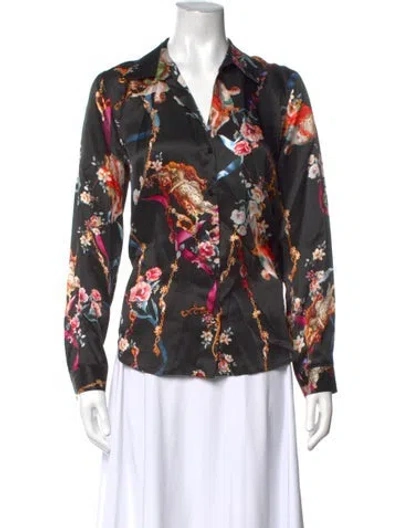 Pre-owned L'agence Silk Floral Print Blouse In Black