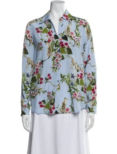 Pre-owned L'agence Silk Floral Print Blouse In Blue