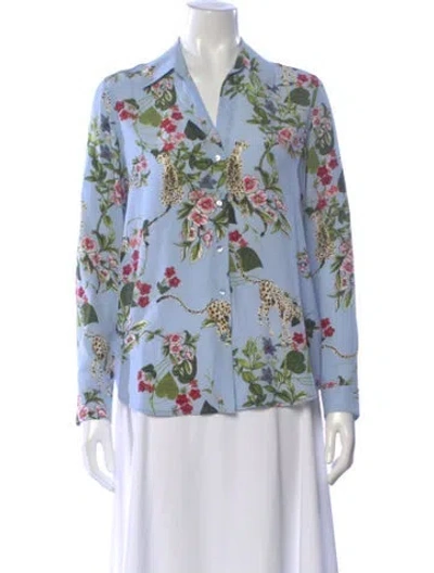 Pre-owned L'agence Silk Floral Print Blouse In Blue