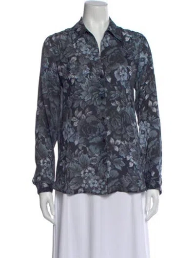 Pre-owned L'agence Silk Floral Print Blouse In Blue