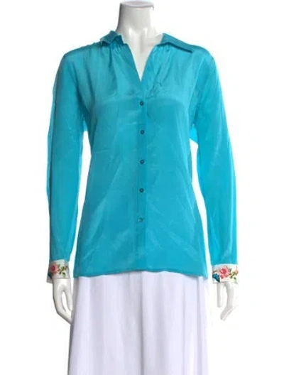 Pre-owned L'agence Silk Floral Print Blouse In Blue